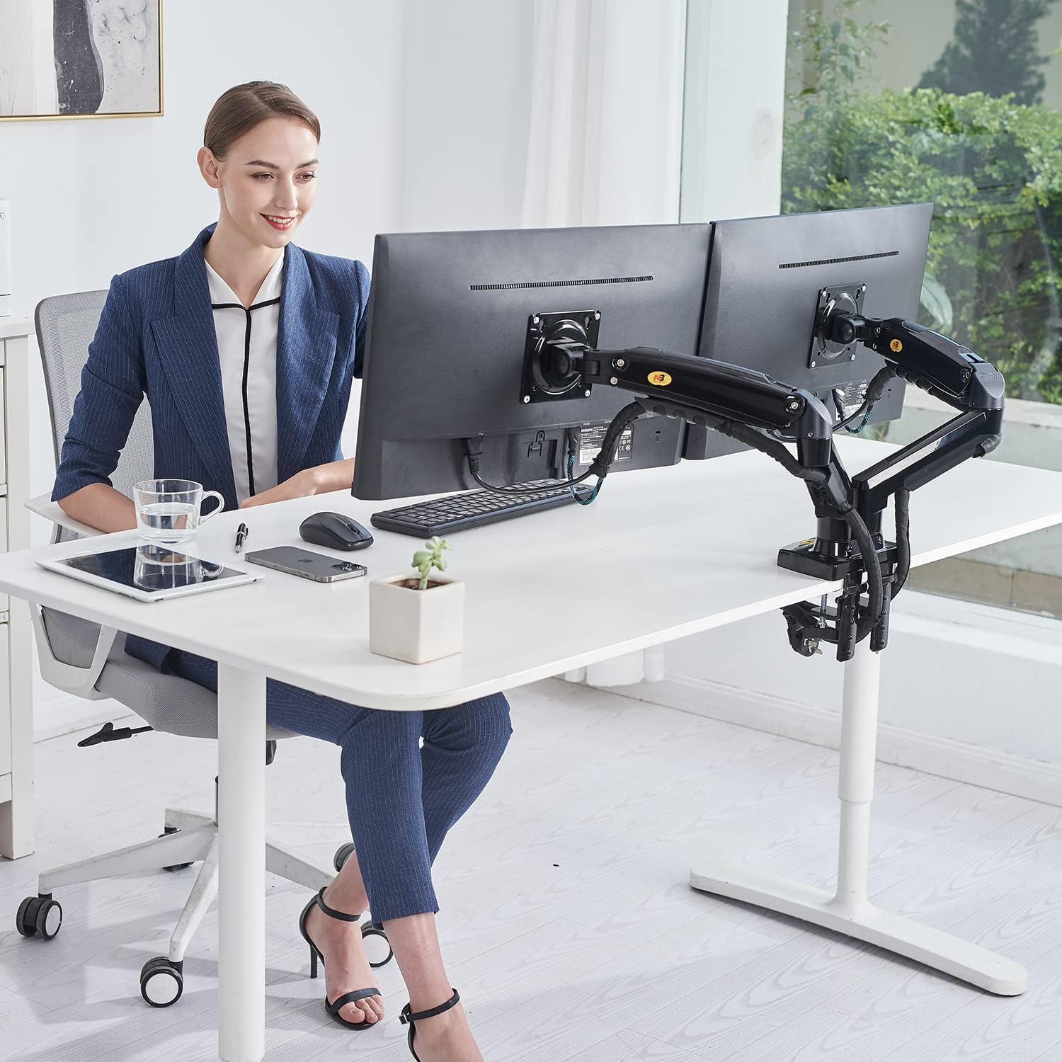 Dual Monitor Desk Mount Stand Gas Spring 360 Degree Full Rotation ; Computer Monitor Arm for Two Screens 17″ – 27″ Inch with 2~9 Kg Load Capacity for Each Display ; F160 Dual Monitor Desk Mount Stand Gas Spring 360 Degree Full Rotation ; Computer Monitor Arm for Two Screens 17″ – 27″ Inch with 2~9 Kg Load Capacity for Each Display ; F160